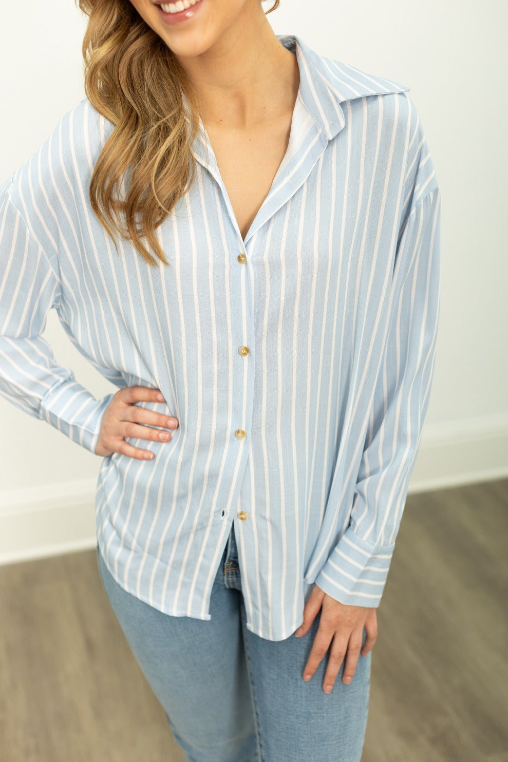 Kathryn Classic Button-Up, Blue Stripes