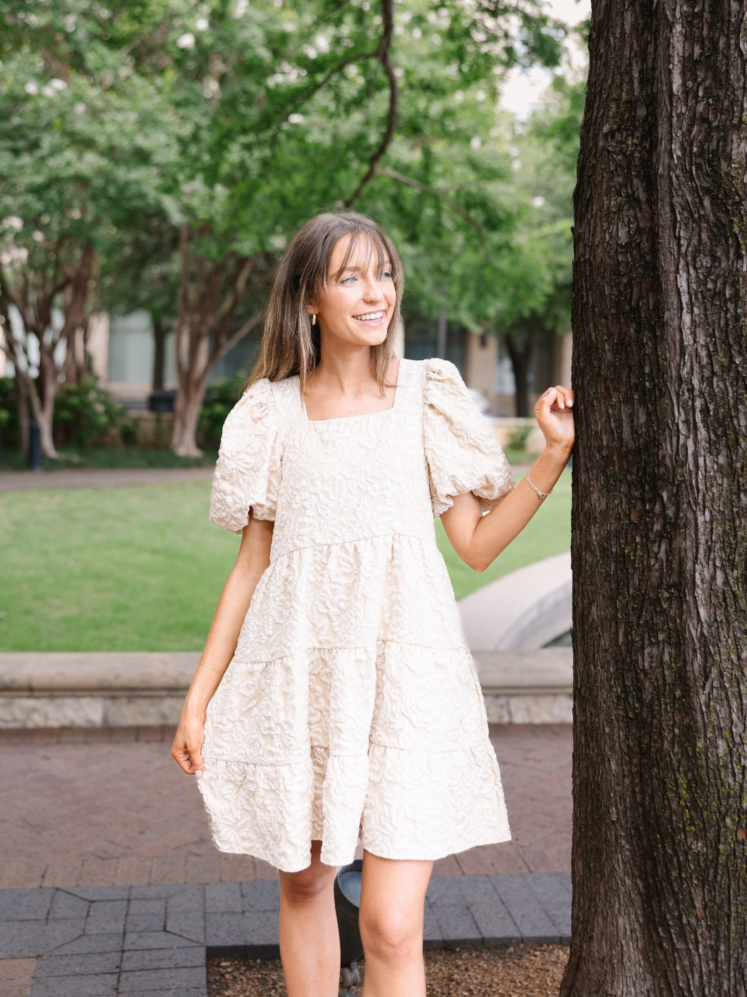 Dolly Doll Jacquard Dress, Beige