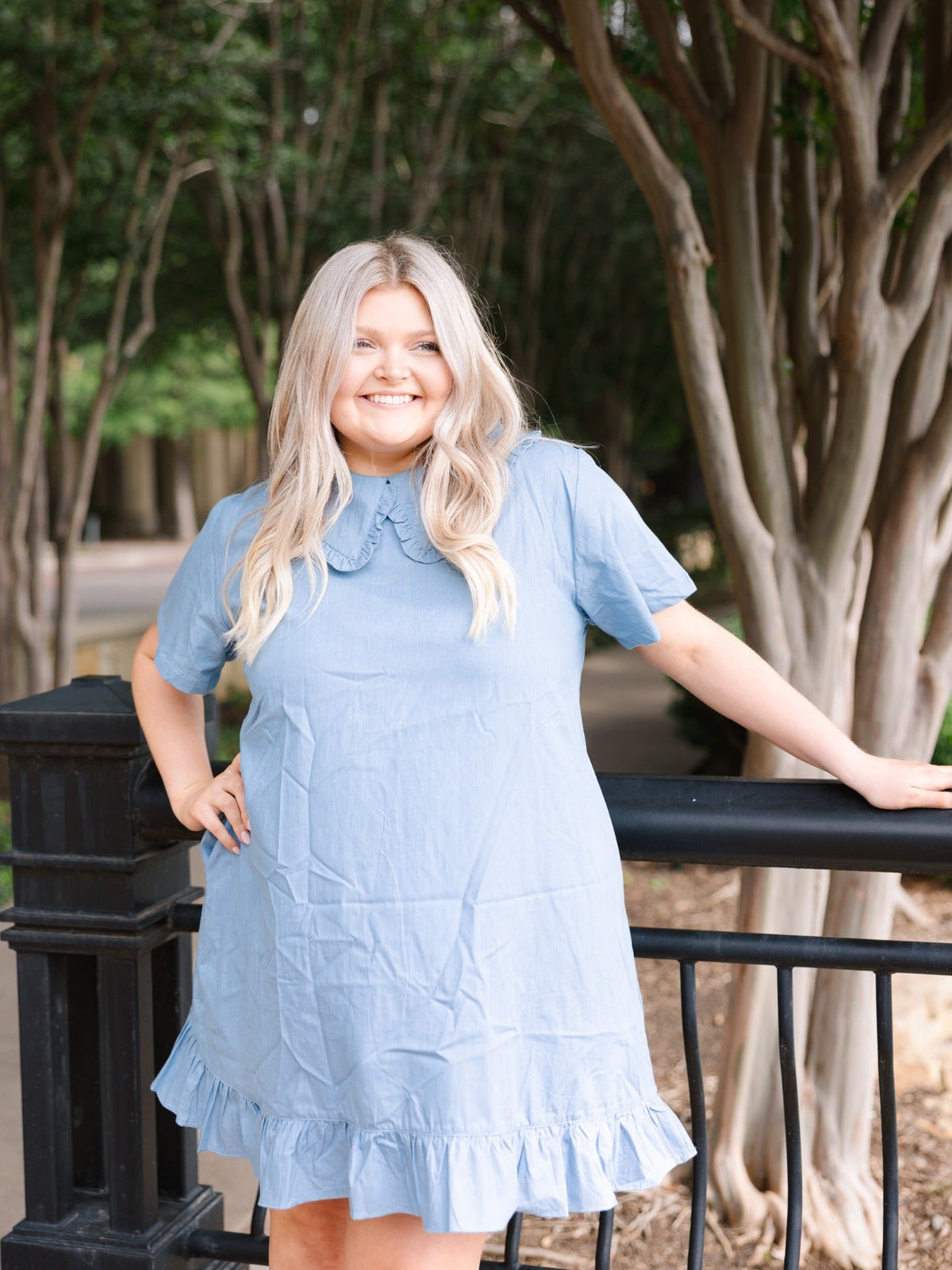 Chambray Dress with Wide Collar