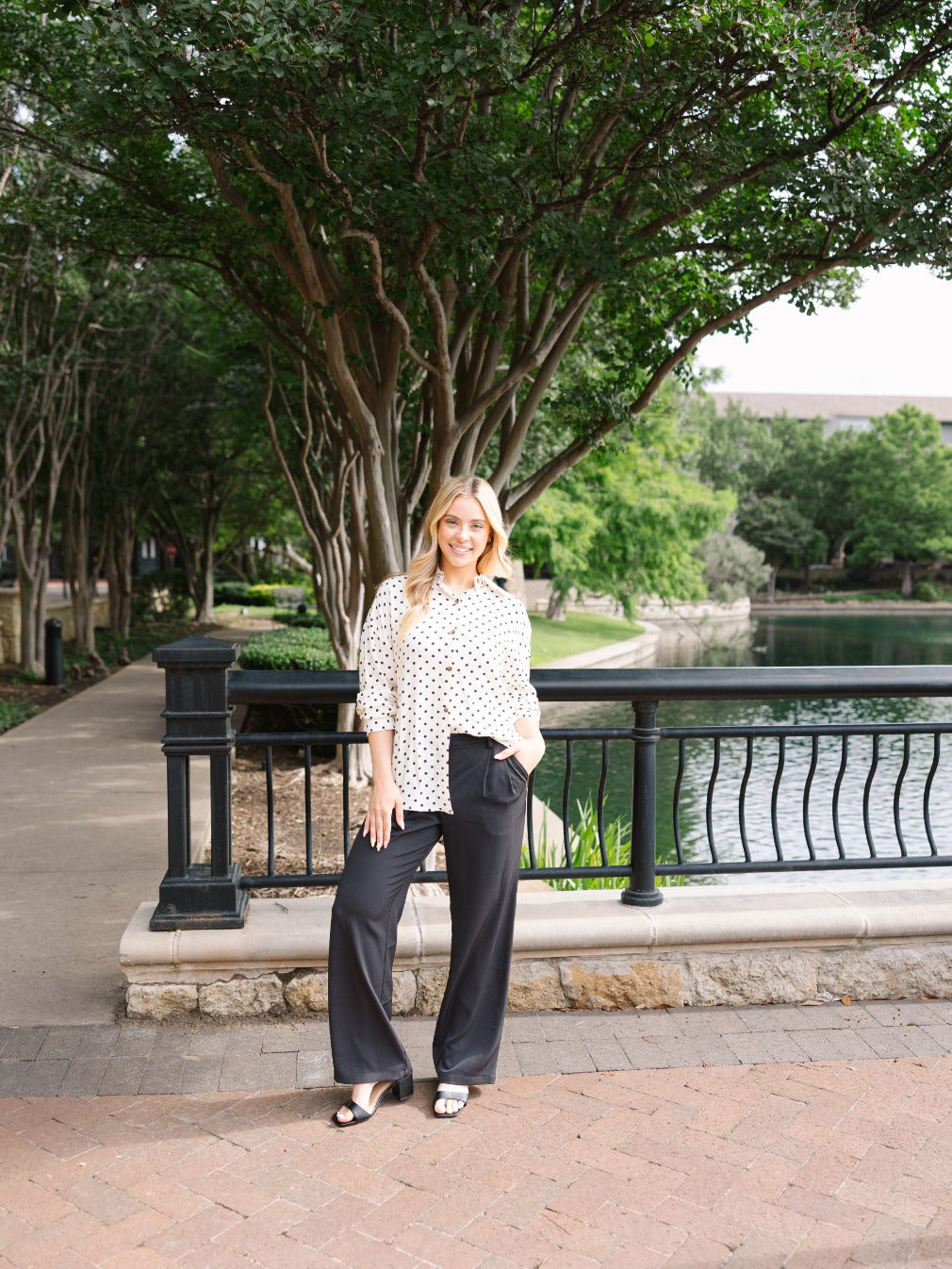 Kathryn Classic Button-Up, Ivory Polka-Dot