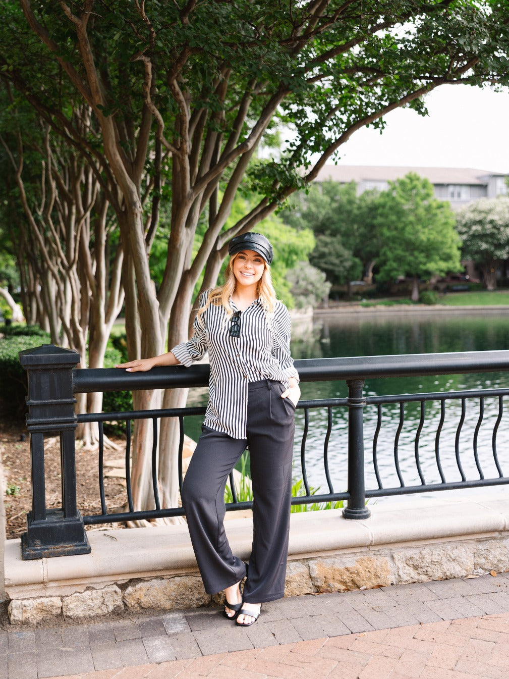 Kathryn Classic Button-Up, Black Stripes