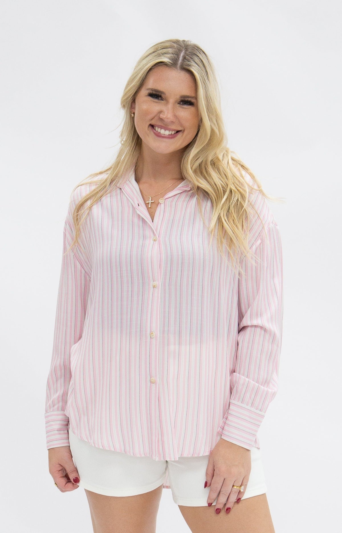 The Kathryn Button-Up, Striped Pink