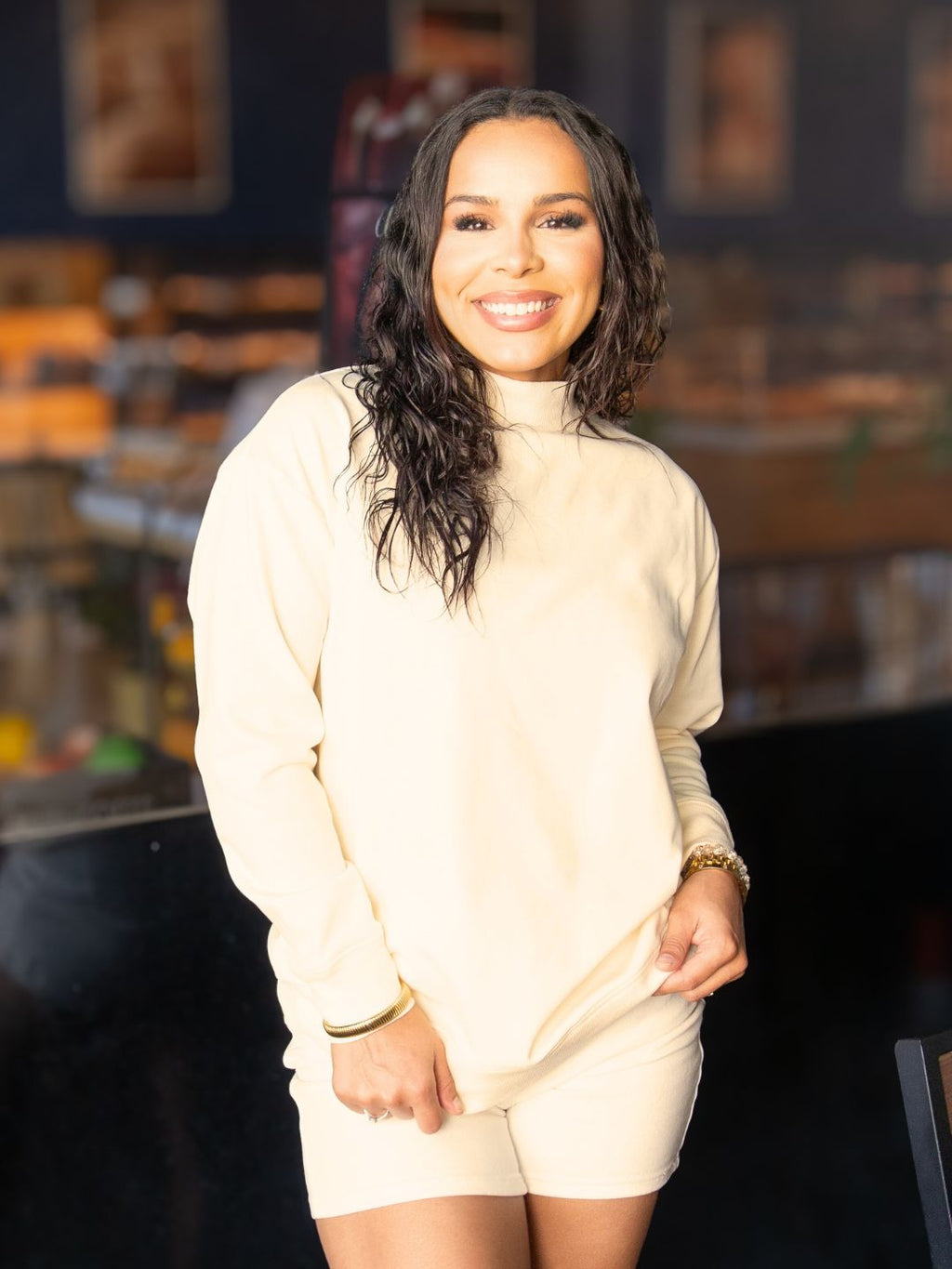 Mock Neck Sweatshirt, Ivory