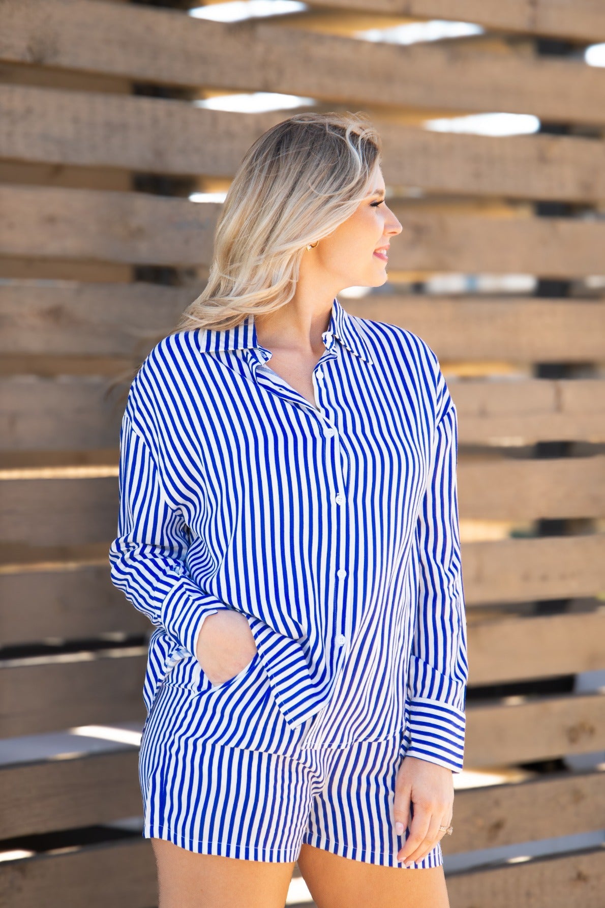 Kathryn Classic Button-Up, Blue Stripe