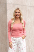Square Neck Long Sleeve Top, Mauve