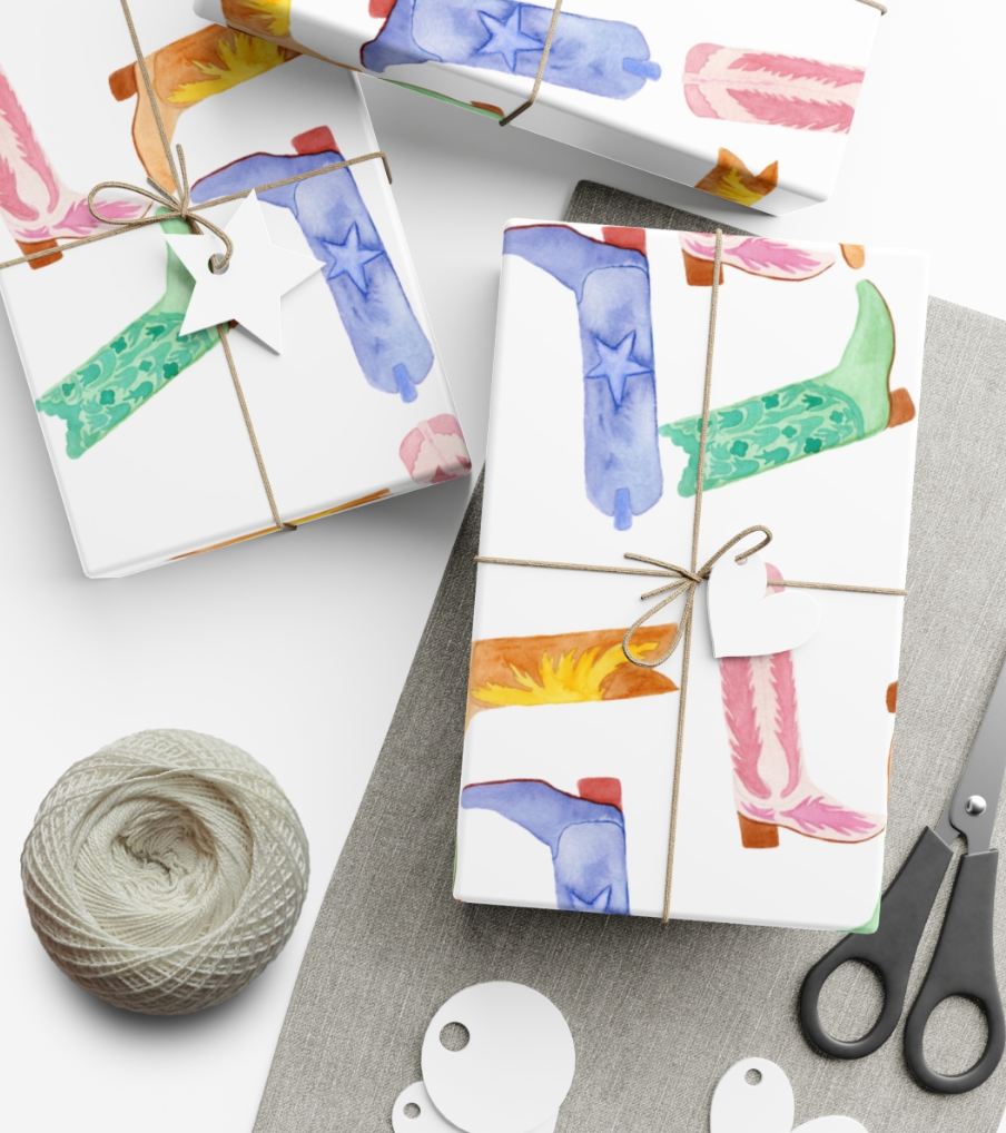 Watercolor Cowboy Boots Giftwrap/Craft Paper
