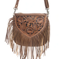 Hand Tooled Fringe Bag Western Leather Purse With Intricate Detailing