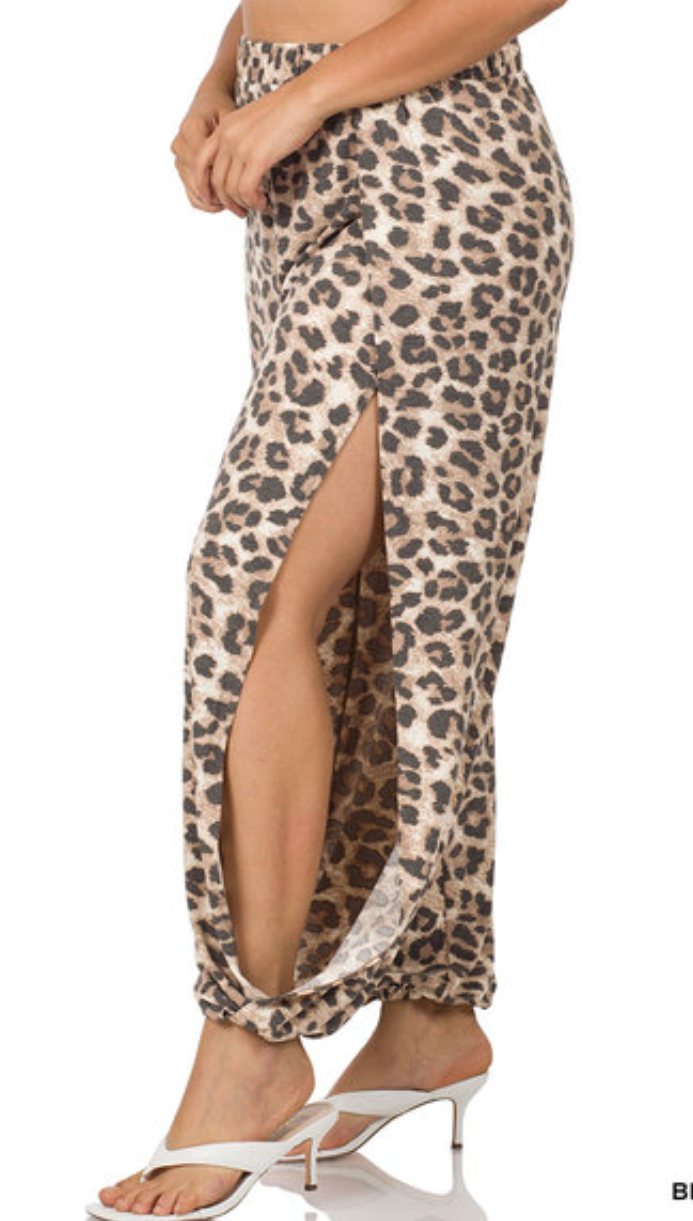 LEOPARD SPLIT SIDE PANTS - BROWN AND PINK LEOPARD - FINAL SALE