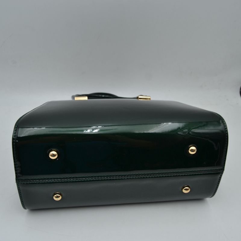 Patent Frame Satchel Handbag with Top Handles and Pearl Clasp