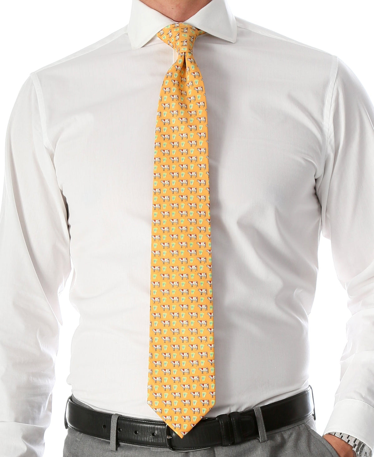 Cow Citrus Necktie with Handkerchief Set