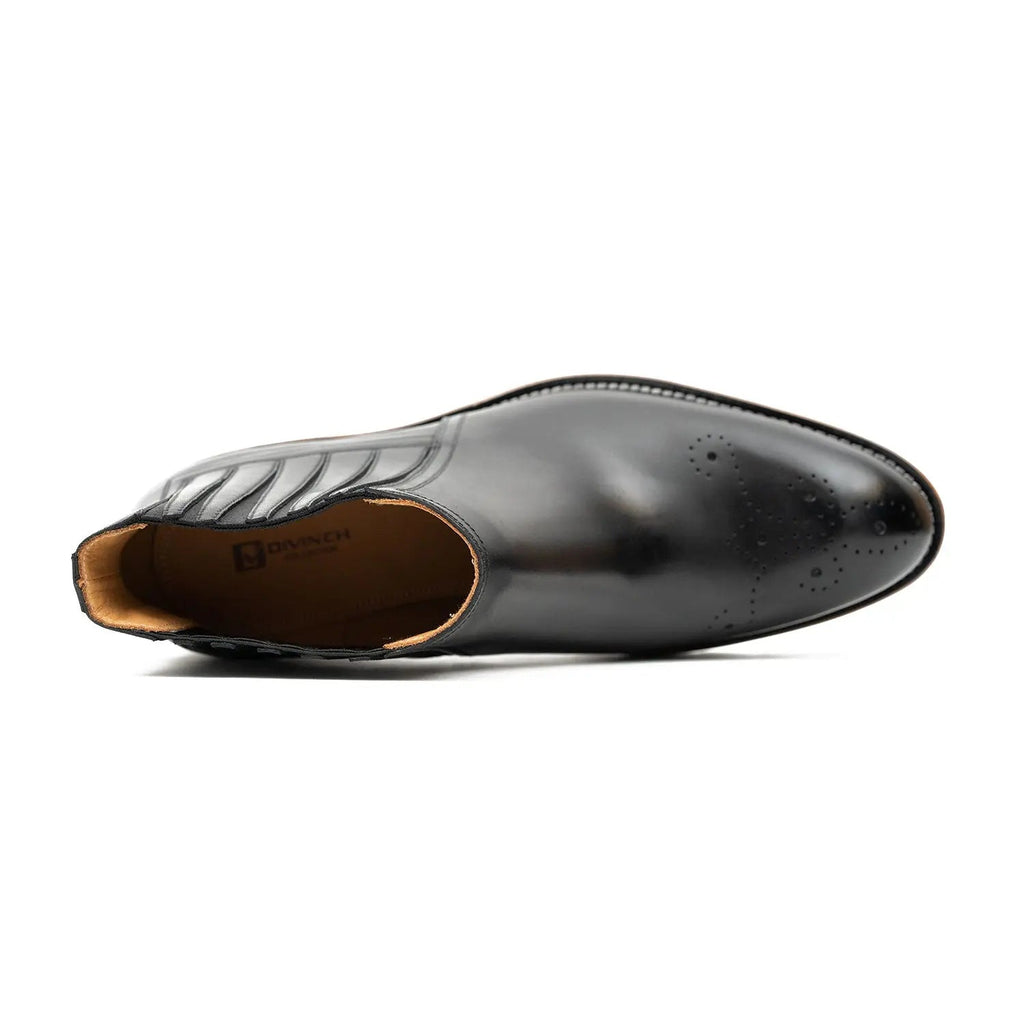 Black Round-Toe Chelsea Boots with Ribbed Panels
