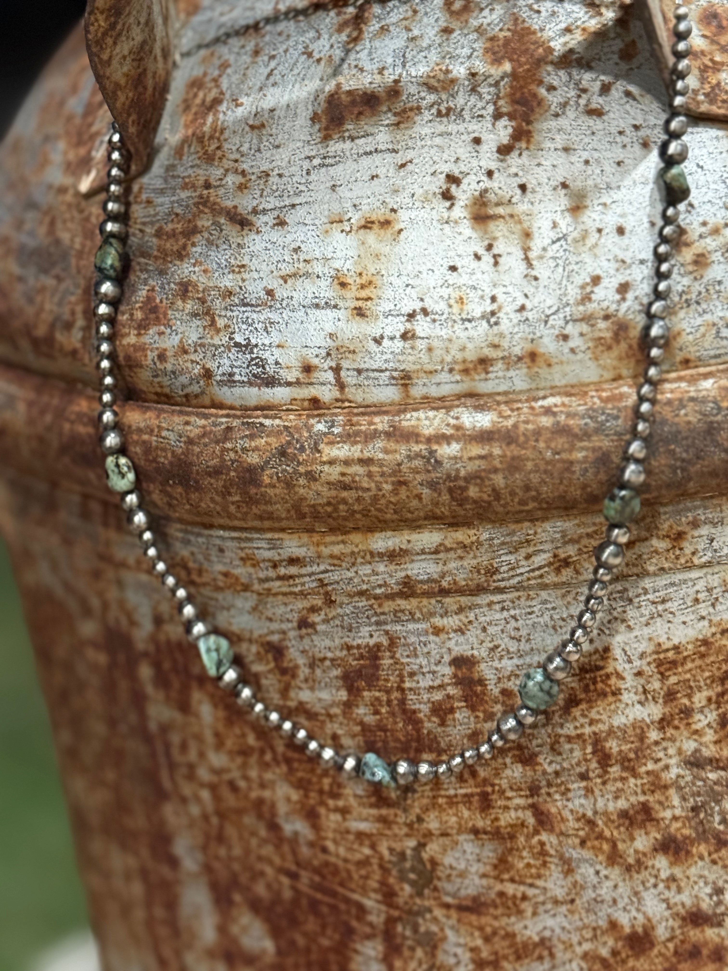Silver Beads Turquoise Flats Beaded Necklace