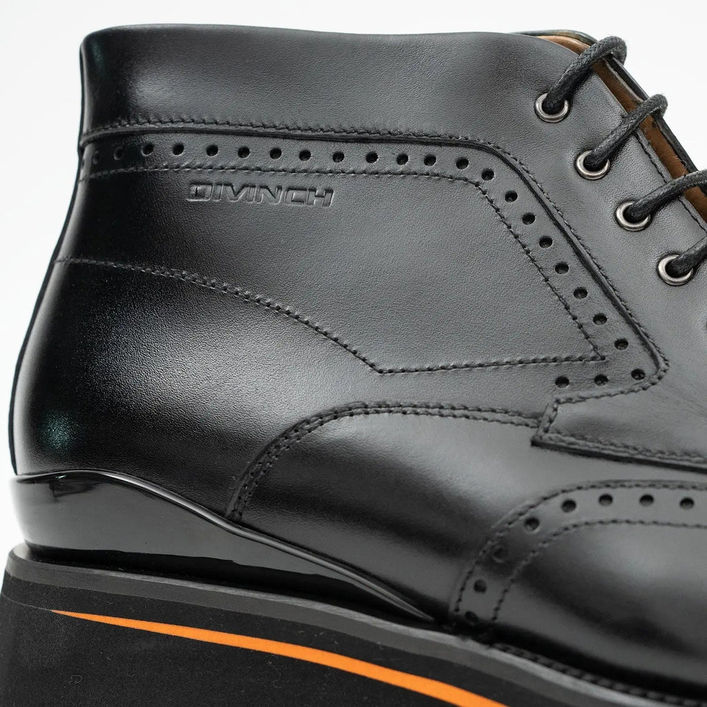 Black Wingtip Lace-Up Ankle Boots with Side Zipper