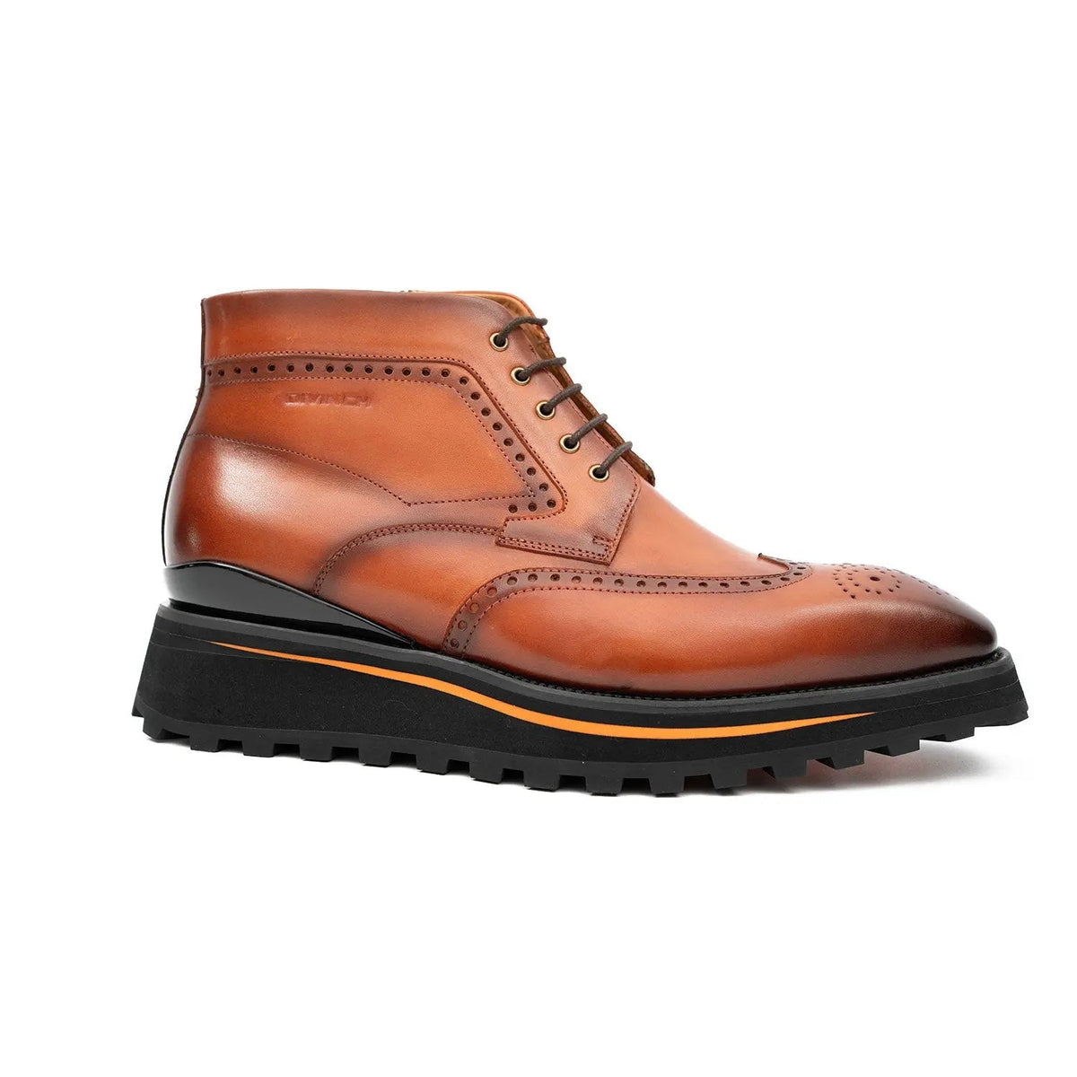 Orange-Brown Wingtip Lace-Up Ankle Boots with Metal Eyelets