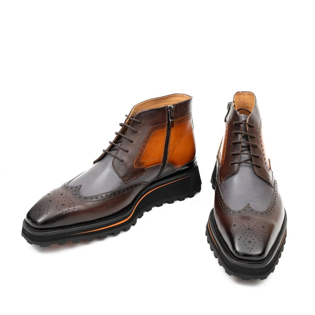 Two-Tone Wingtip Ankle Boots with Metal Eyelets