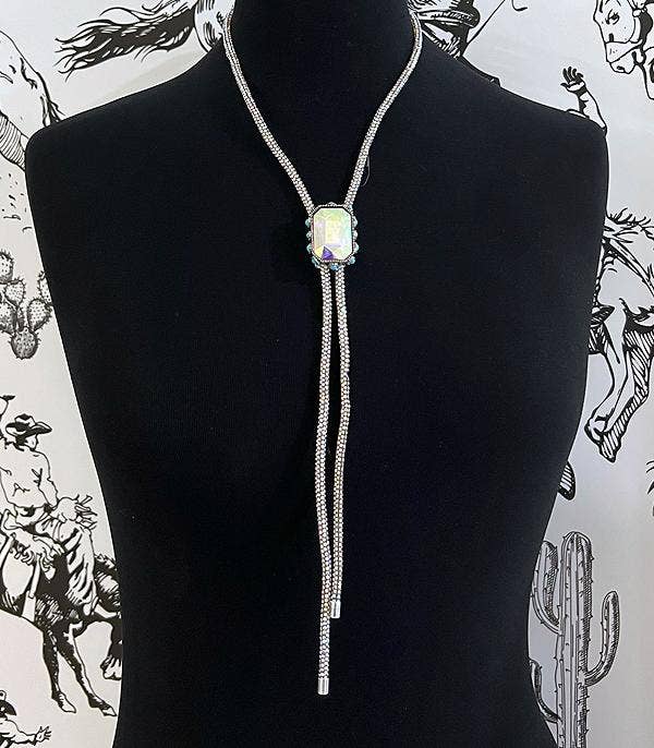 Iridescent Glass Stone Bolo Necklace