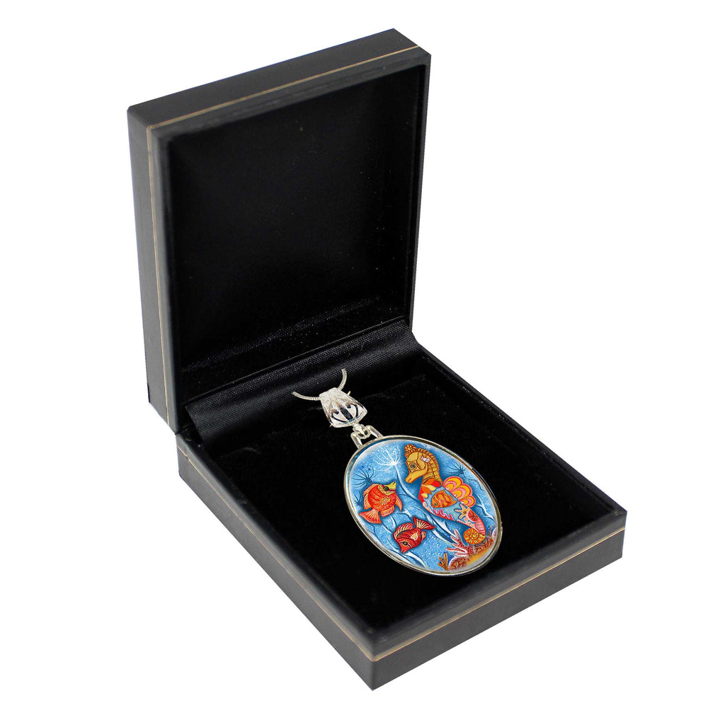 Seahorse Silver Plated Mother of Pearl Jewelry Pendant Necklace Coastal - 44045