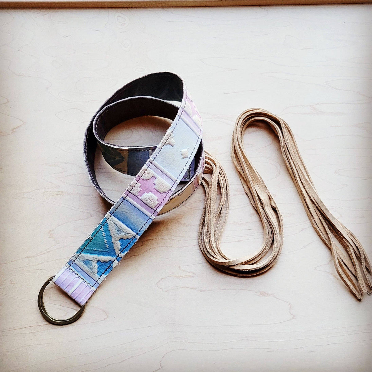 Pastel Leather Belt with Fringe