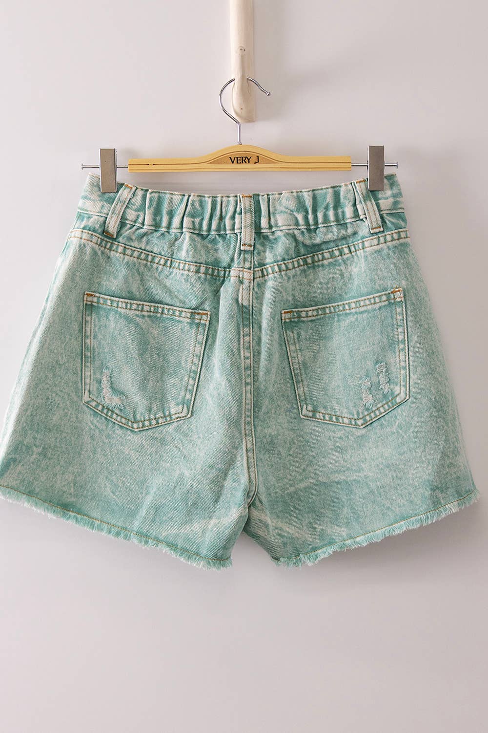 Mineral Washed Denim Distressed Shorts