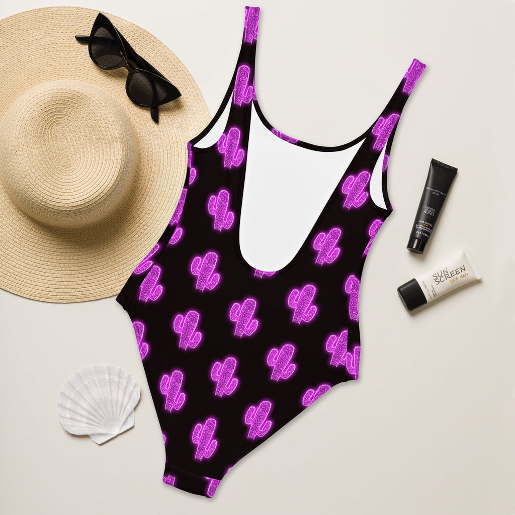 Baha Ranch Yeehaw Purple Neon Cactus One-Piece Swimsuit