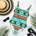 Baha Ranch Yeehaw Turquoise Orange Aztec One-Piece Swimsuit