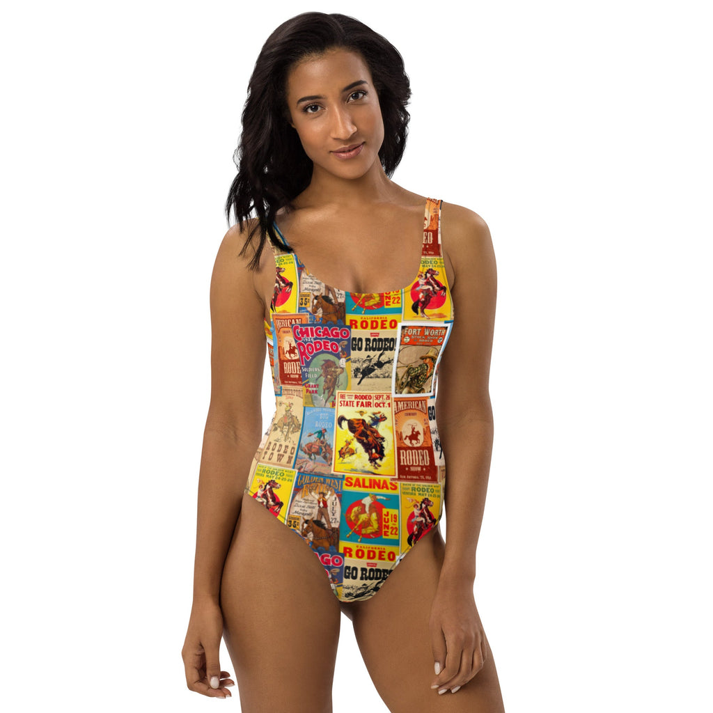 Baha Ranch Yeehaw Vintage Rodeo Poster One-Piece Swimsuit