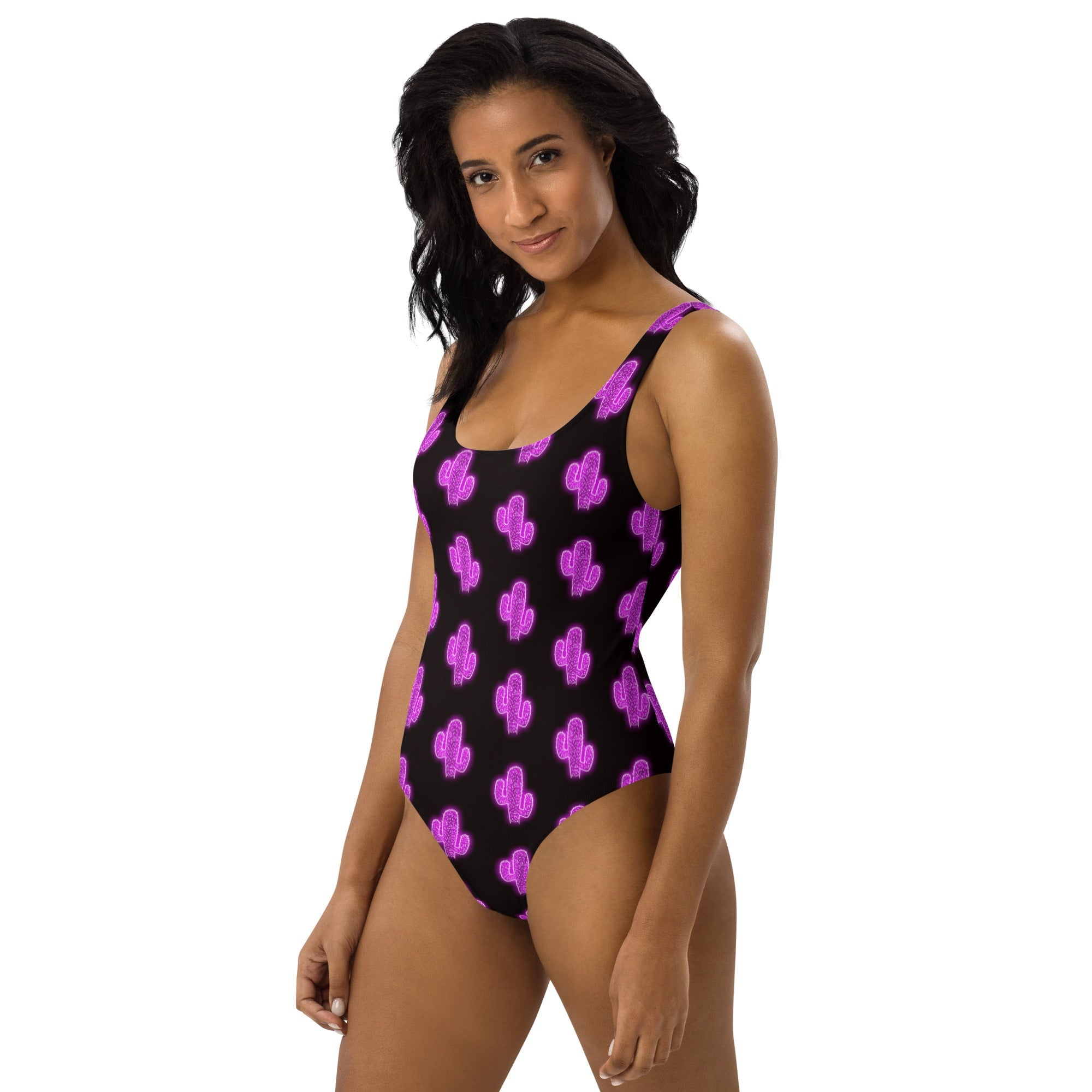 Baha Ranch Yeehaw Purple Neon Cactus One-Piece Swimsuit