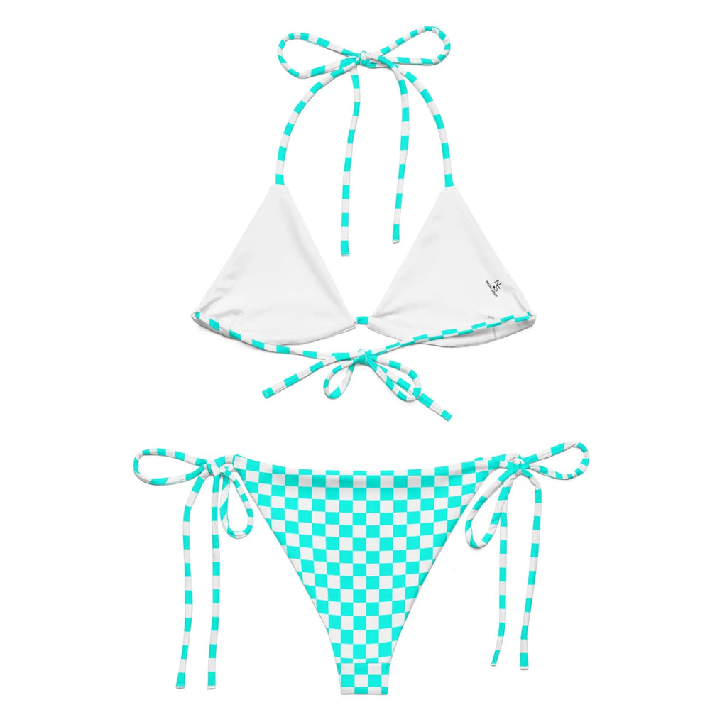 Turquoise Checkered 2 Piece String Bikini