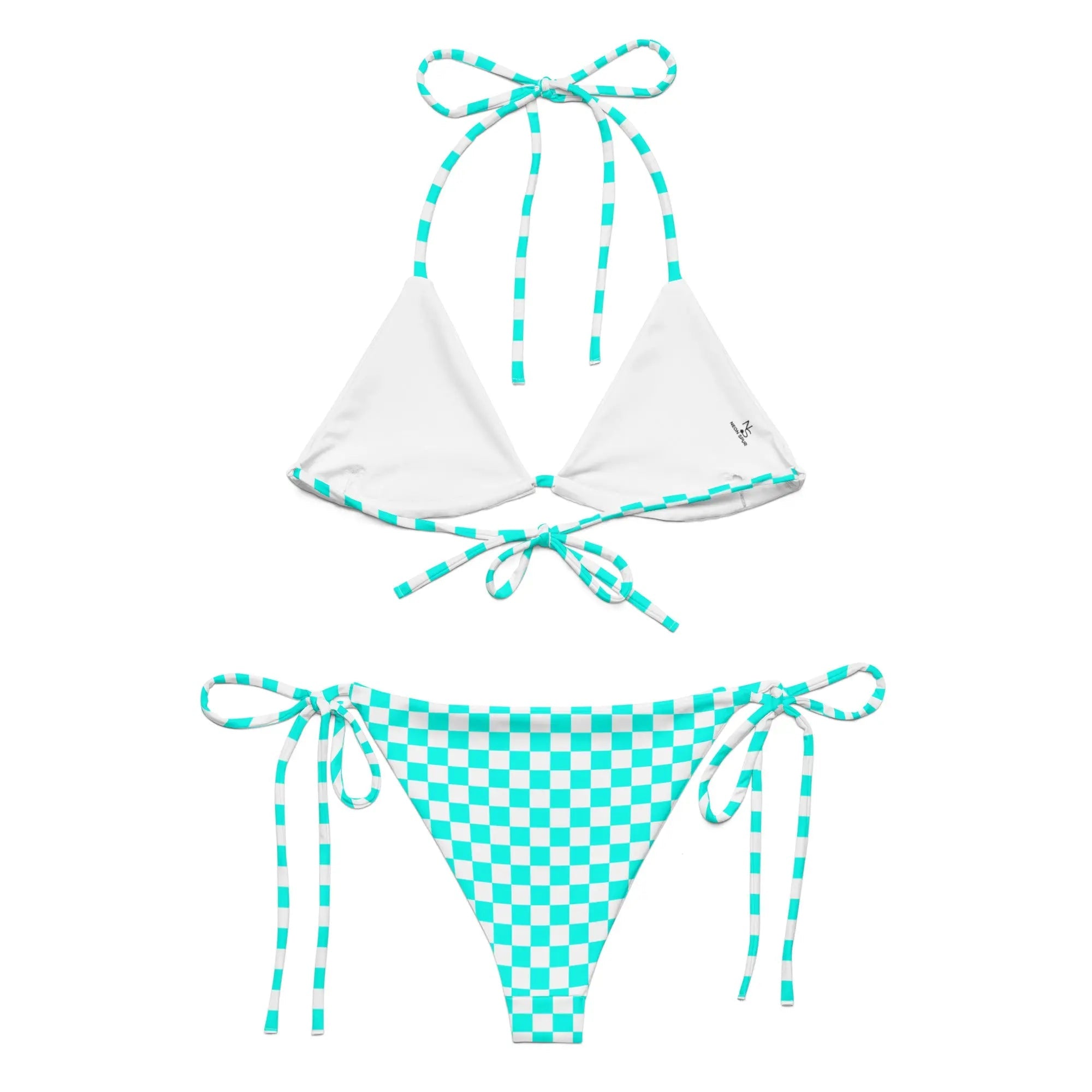 Turquoise Checkered 2 Piece String Bikini