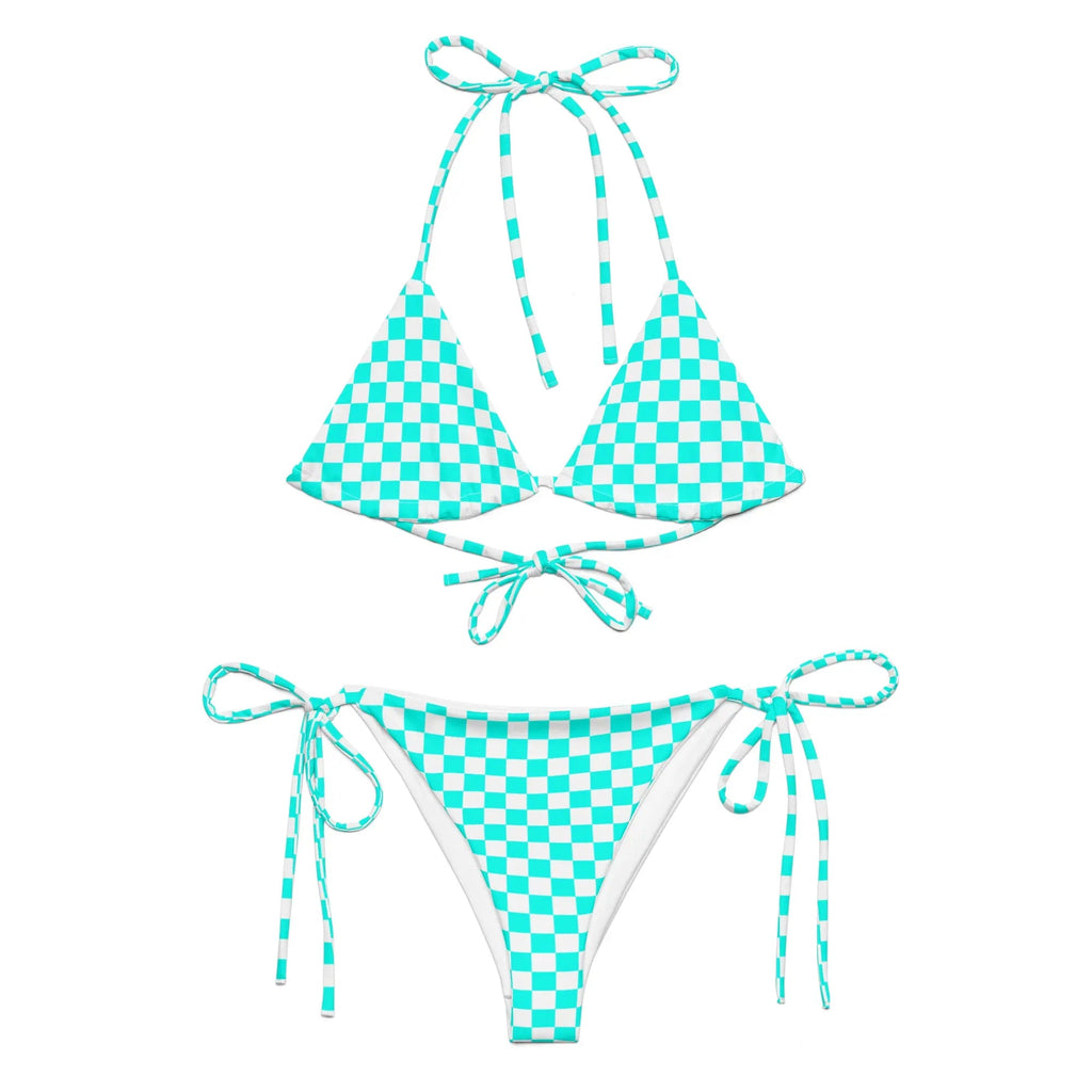 Turquoise Checkered 2 Piece String Bikini