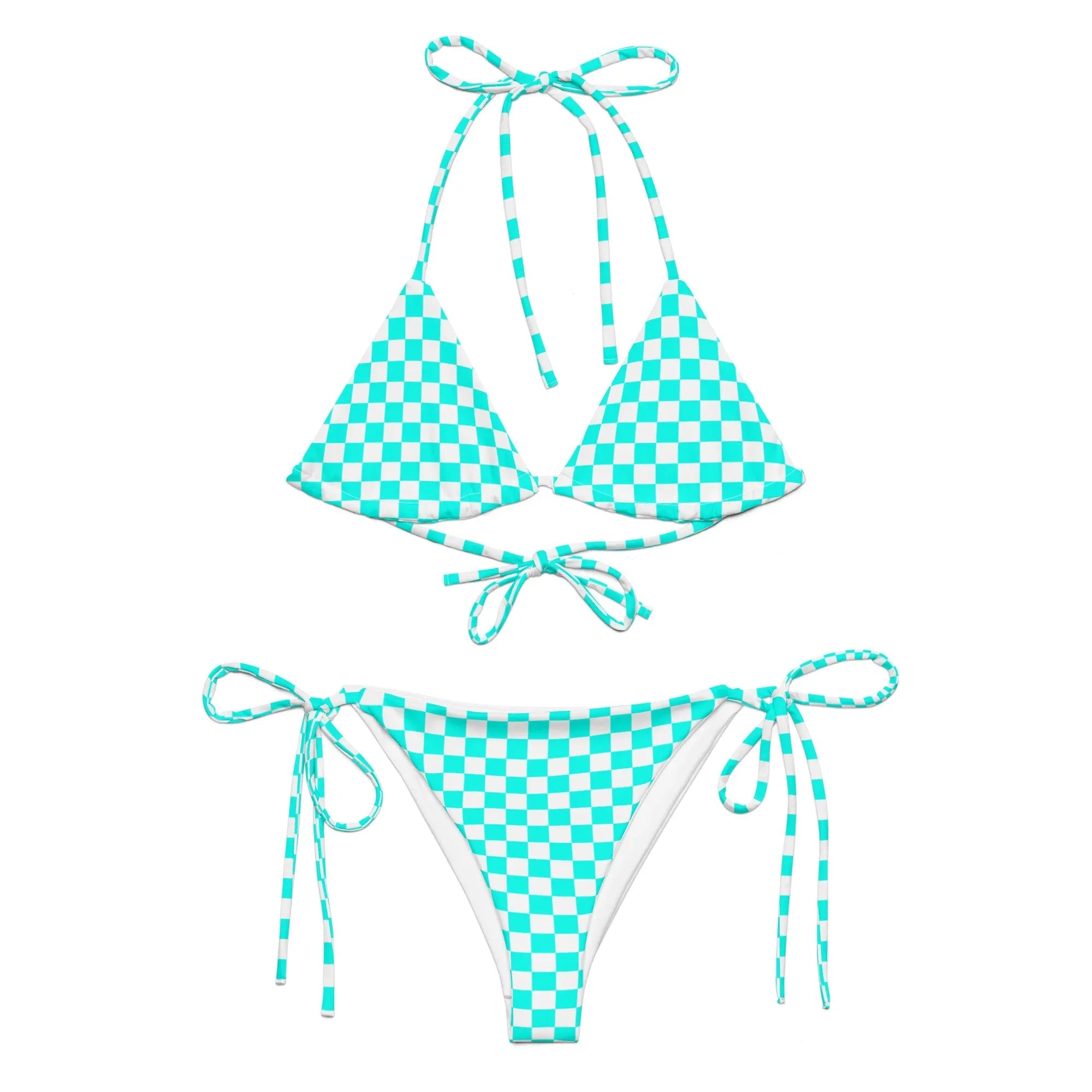 Turquoise Checkered 2 Piece String Bikini