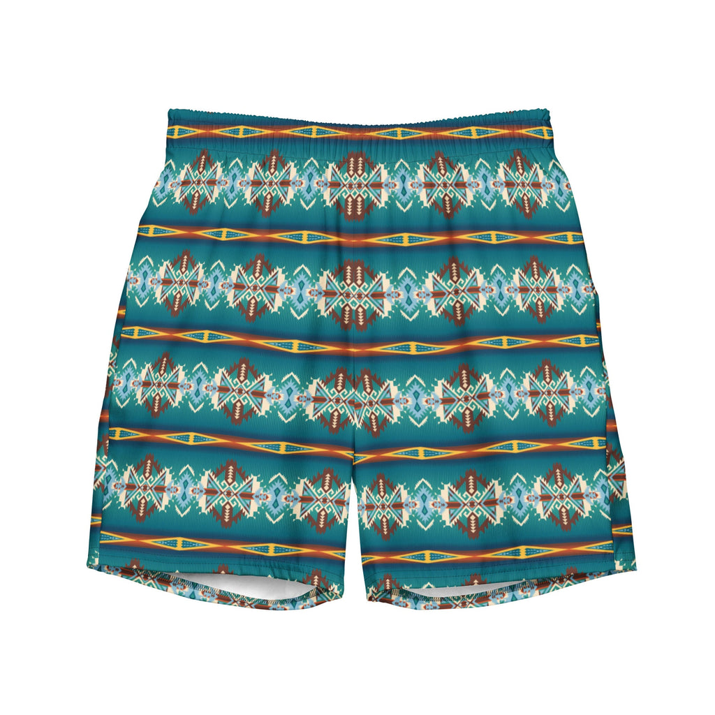 Baha Ranch Yeehaw Teal Aztec Blanket Print Mens Swim Shorts