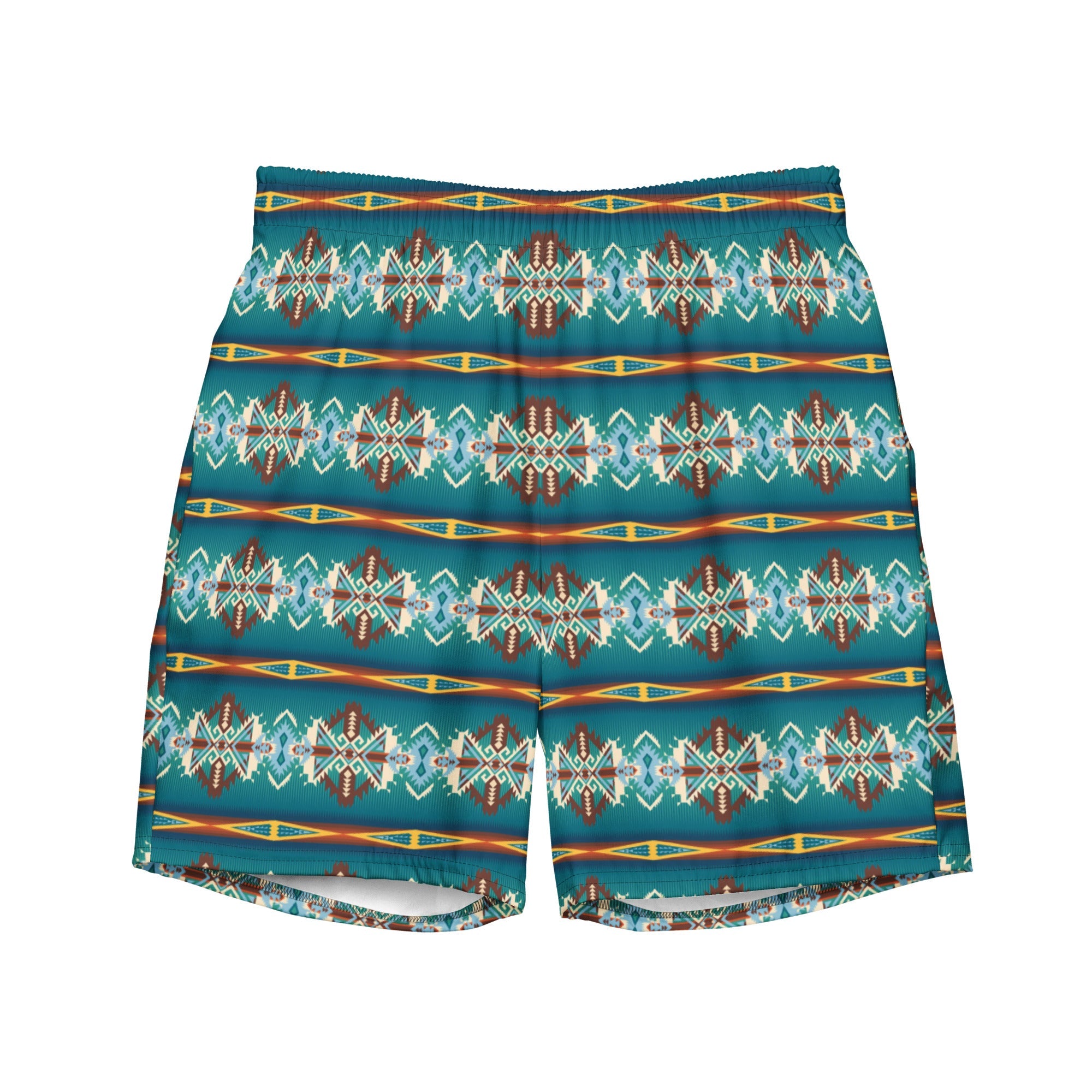 Baha Ranch Yeehaw Teal Aztec Blanket Print Mens Swim Shorts