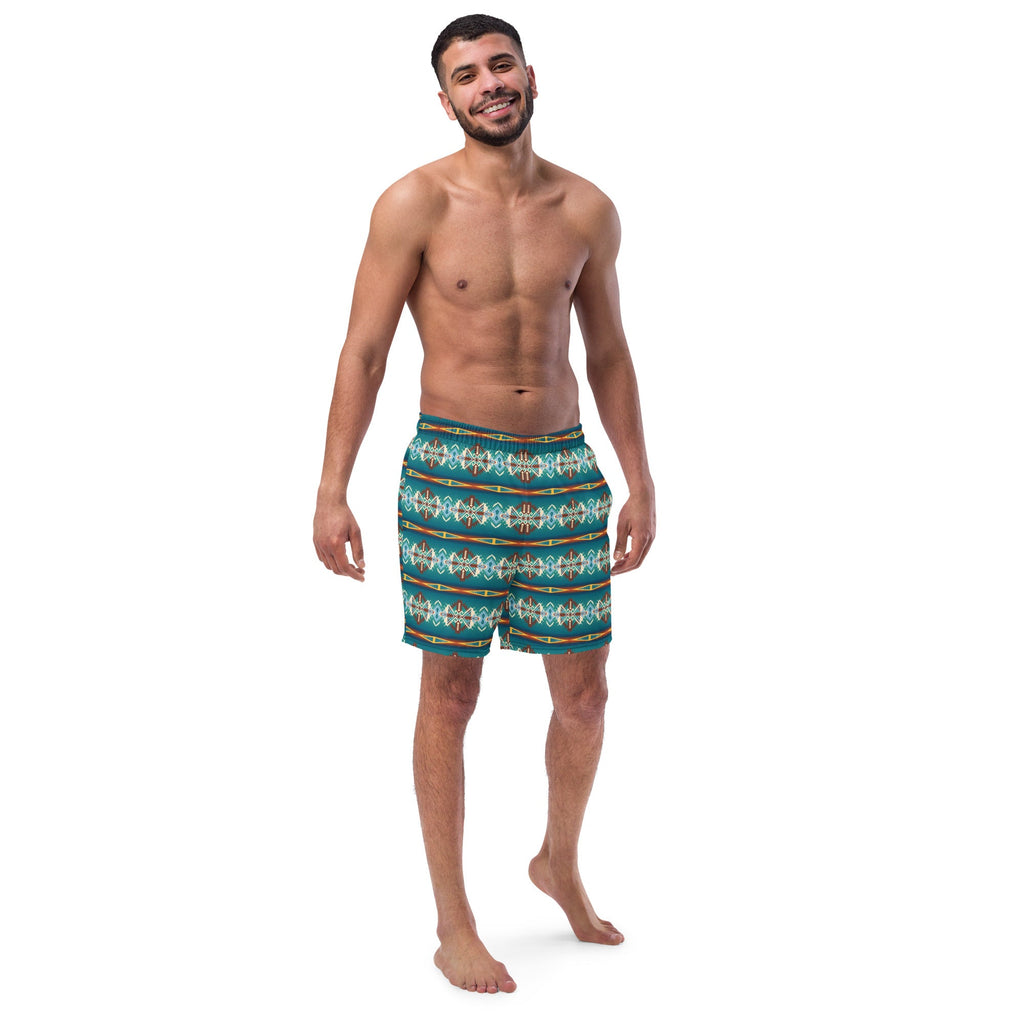 Baha Ranch Yeehaw Teal Aztec Blanket Print Mens Swim Shorts
