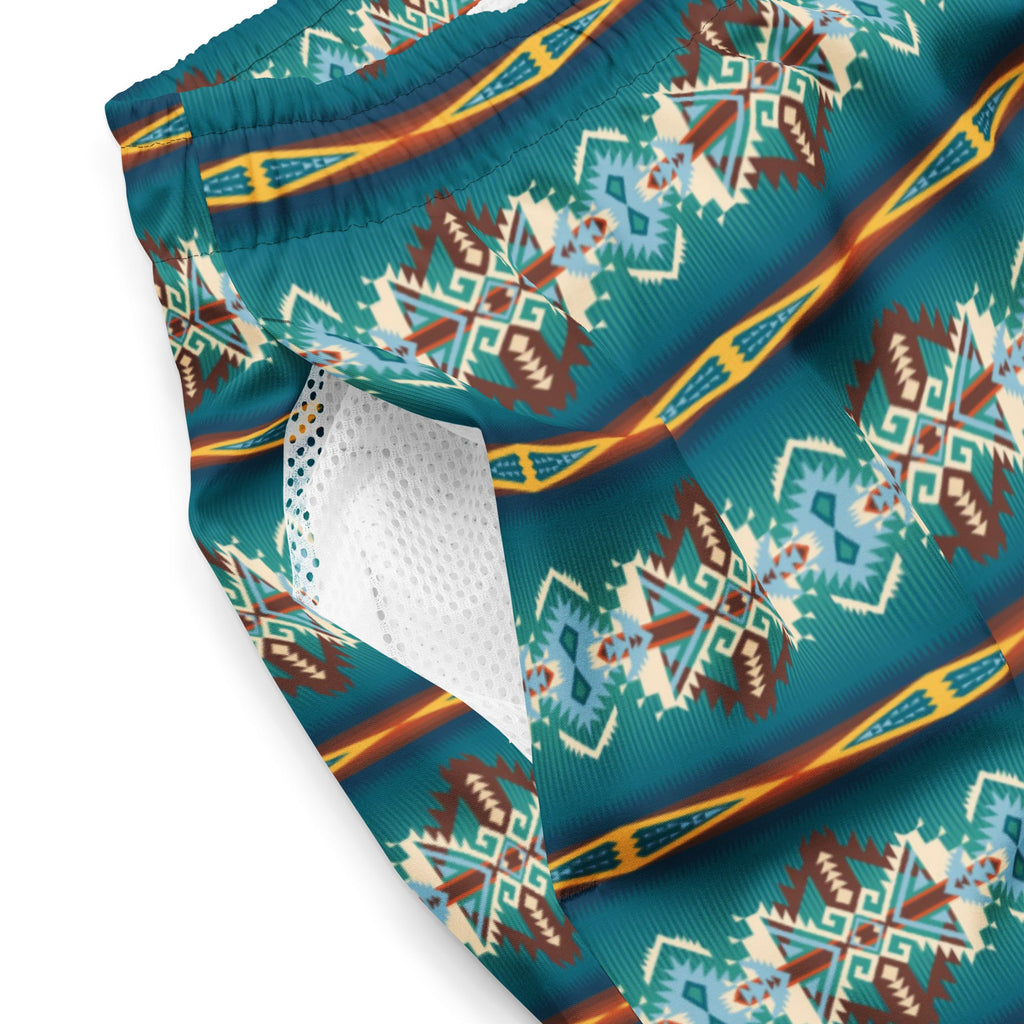 Baha Ranch Yeehaw Teal Aztec Blanket Print Mens Swim Shorts