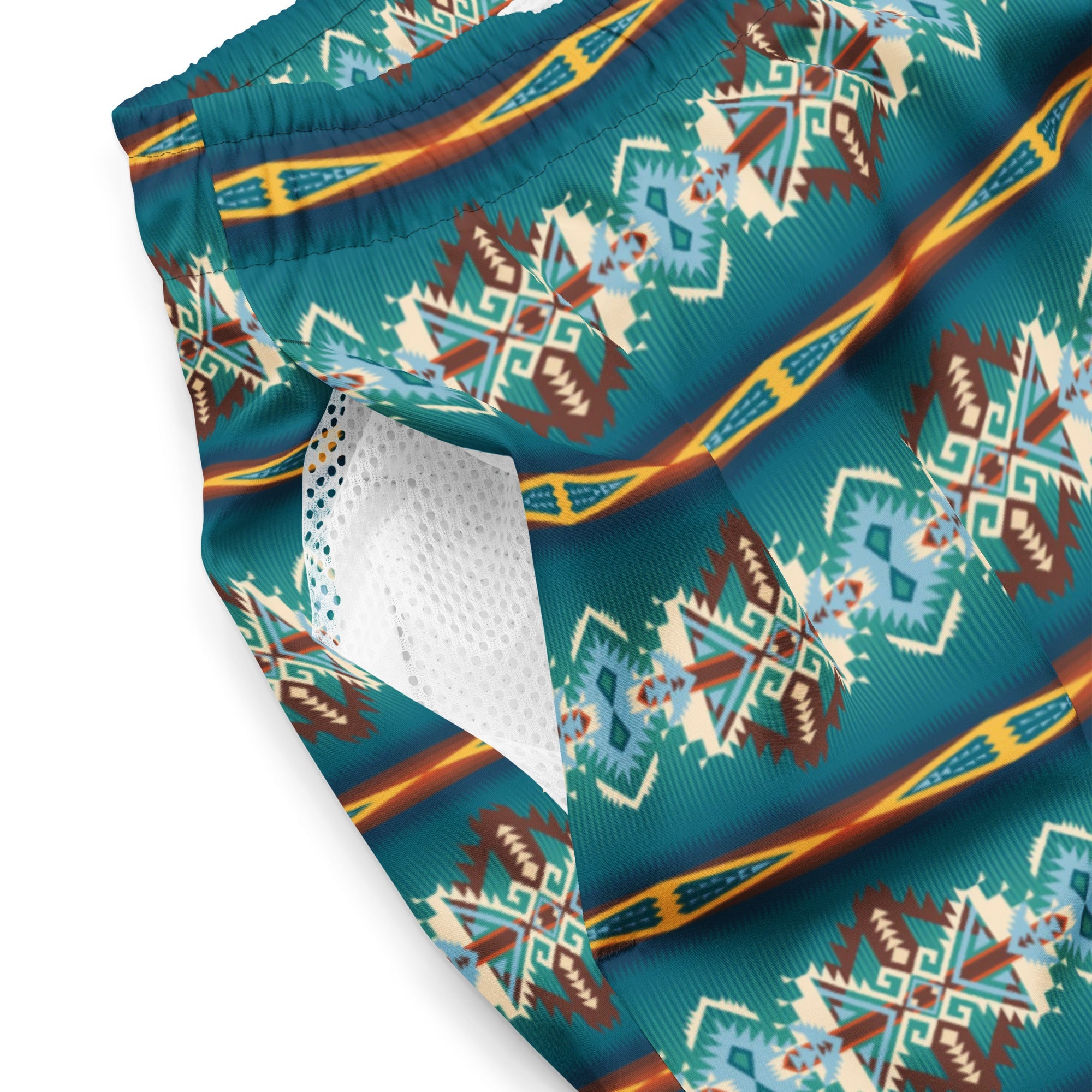 Baha Ranch Yeehaw Teal Aztec Blanket Print Mens Swim Shorts