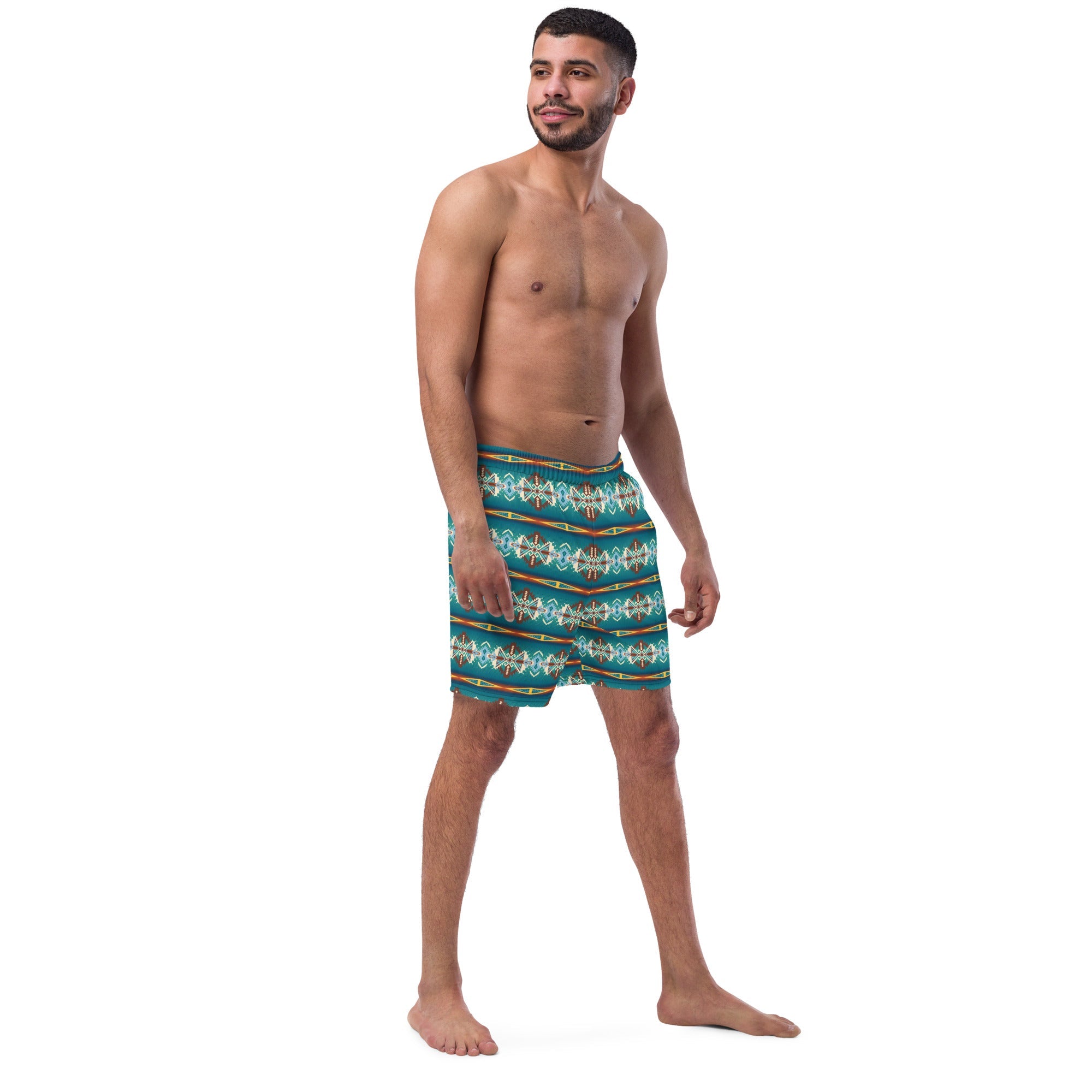 Baha Ranch Yeehaw Teal Aztec Blanket Print Mens Swim Shorts