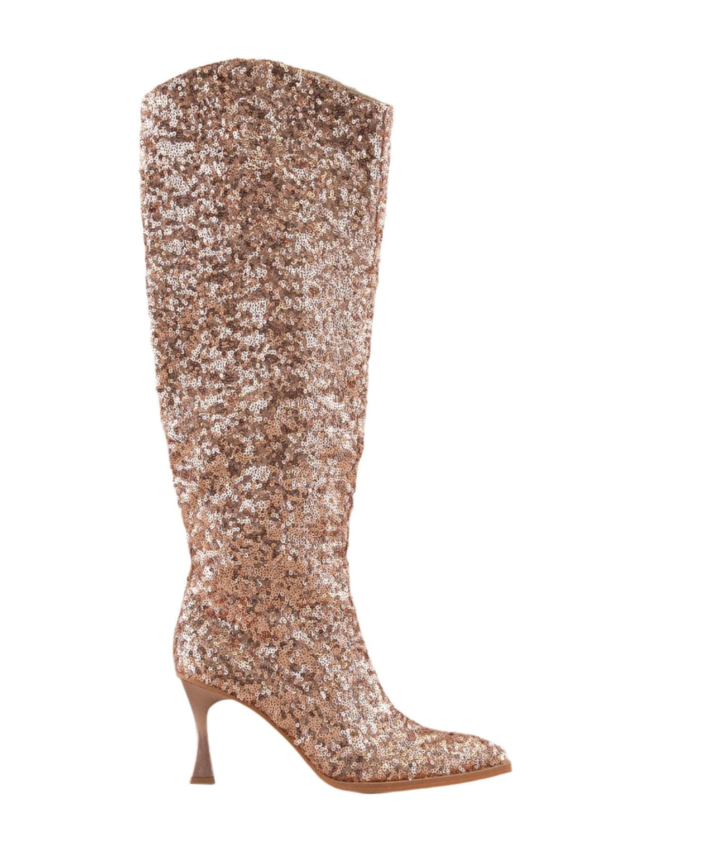 Sizes 7.5 & 8.5 Knee High Pink Sequin Point Toe Boots