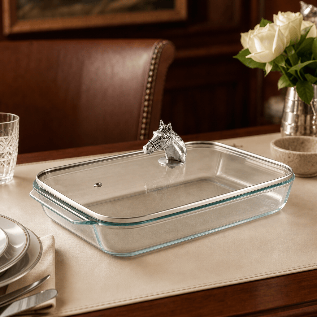 Horse Head with Pyrex 3 quart Baking Dish