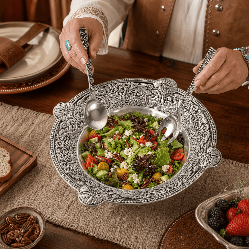 Concho Pattern Salad Bowl with Serving Set