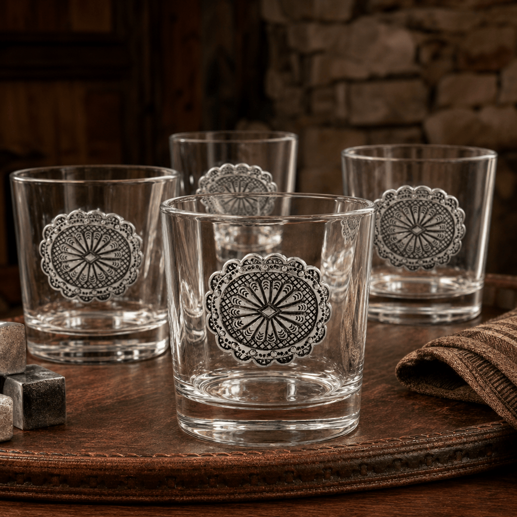 Western Concho Bar Glasses Set of 4