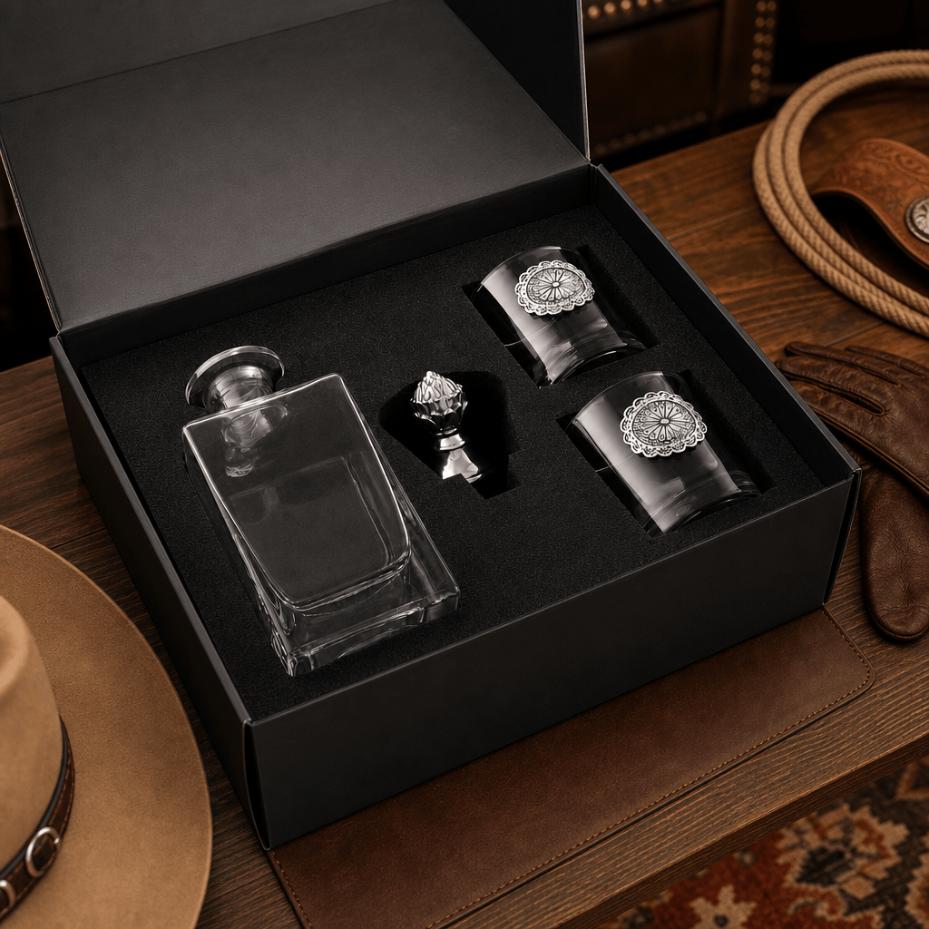 Western Concho Decanter Set with Glasses