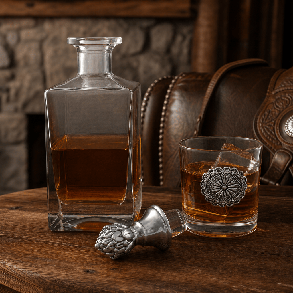 Western Concho Decanter Set with Glasses