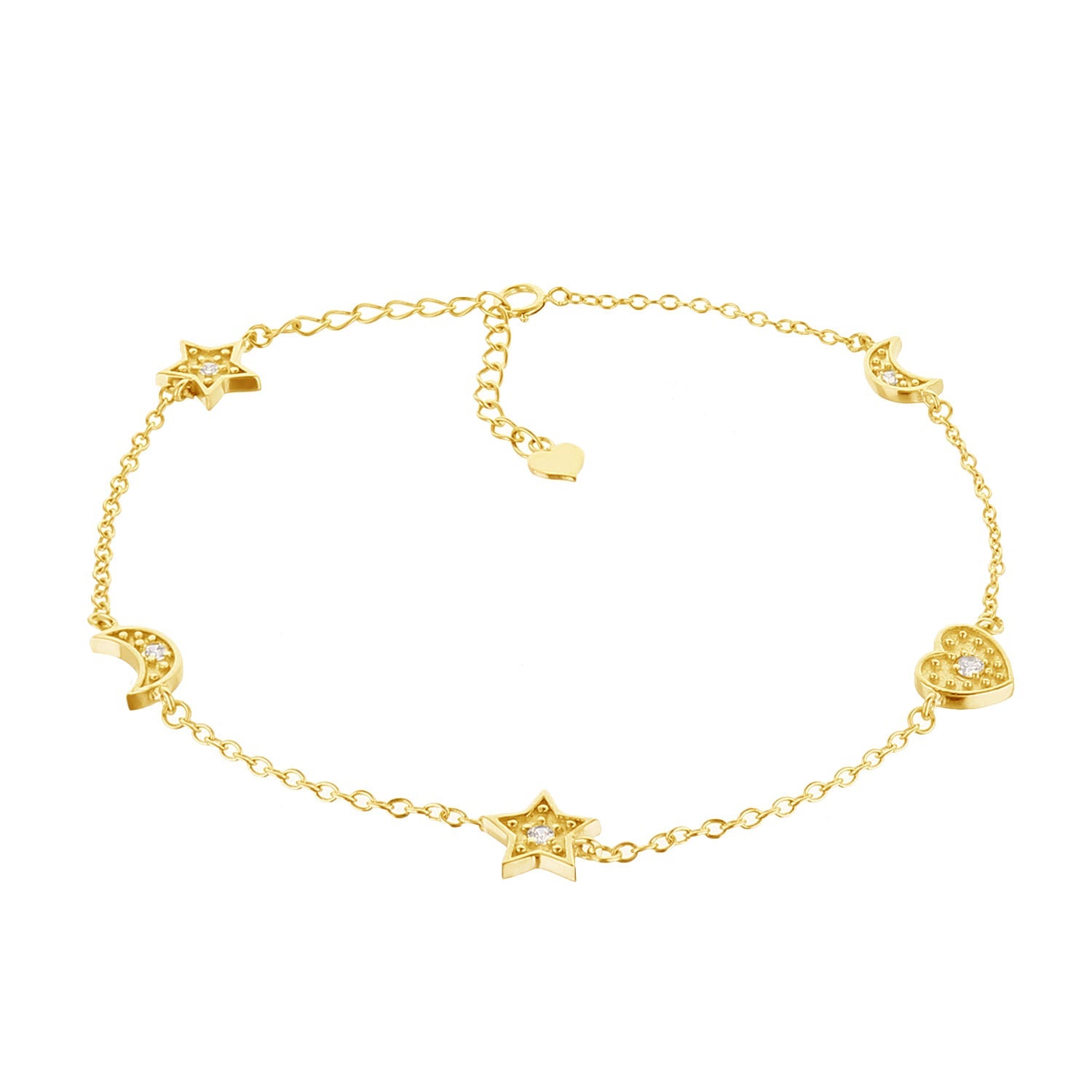 Moon Stars and Heart Anklet