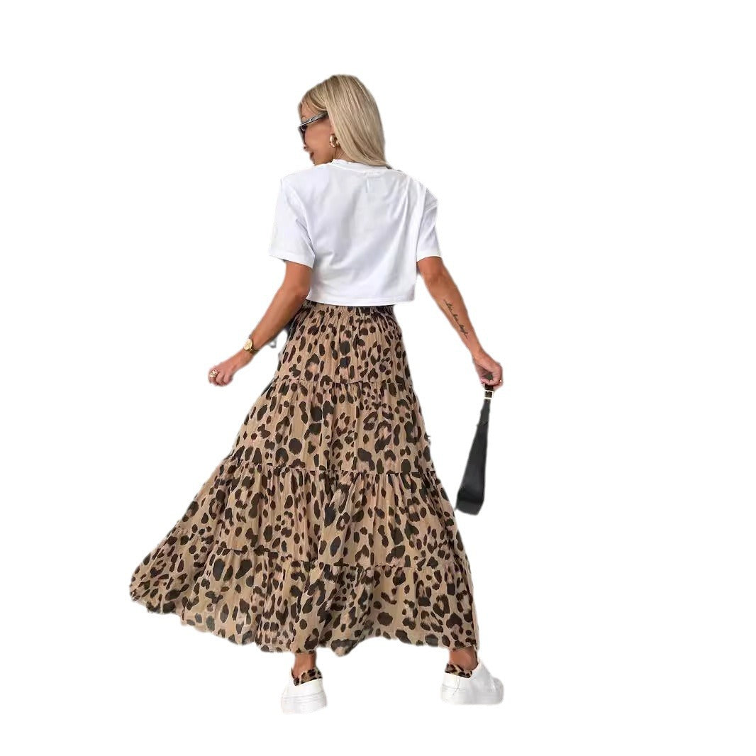 Leopard-print Design Long Flowy Skirt
