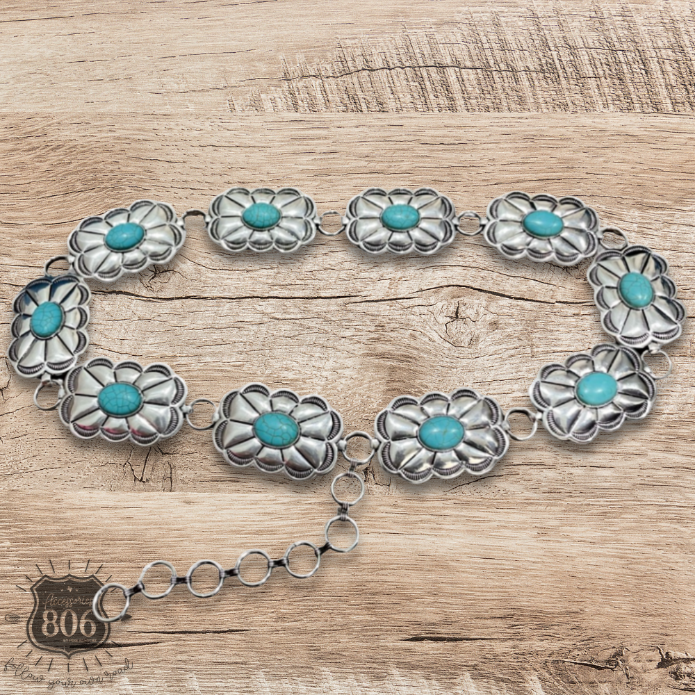 Western scalloped rectangle concho belt - LC