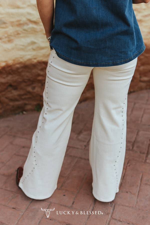 Ivory Western Vintage Studded HighRise Wide Leg Jeans