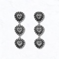 Western Inspired Triple Heart Dangle Earrings: Silver