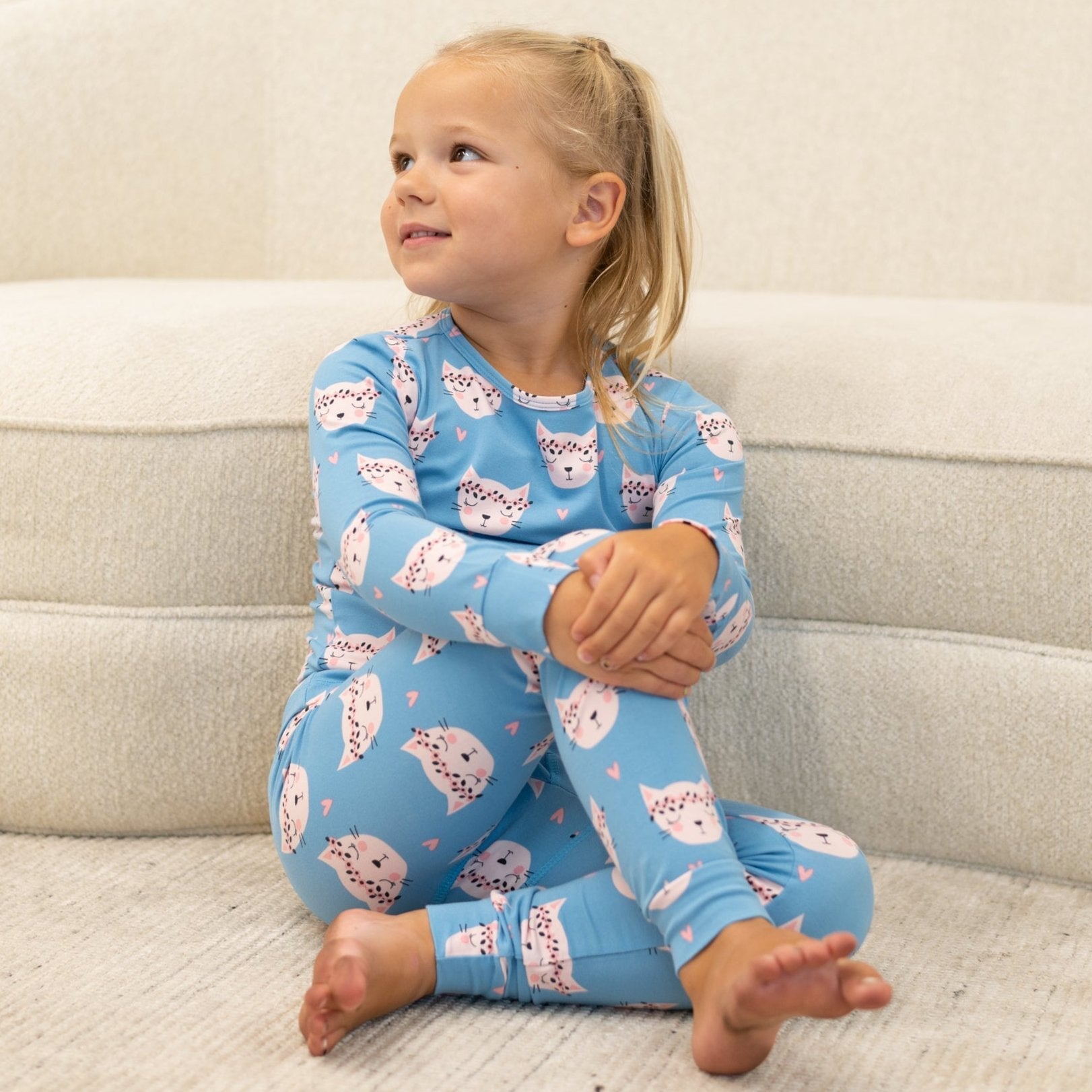 Pretty Pink Cat Big Kid Pajama Set For Cozy Nights Sleepwear