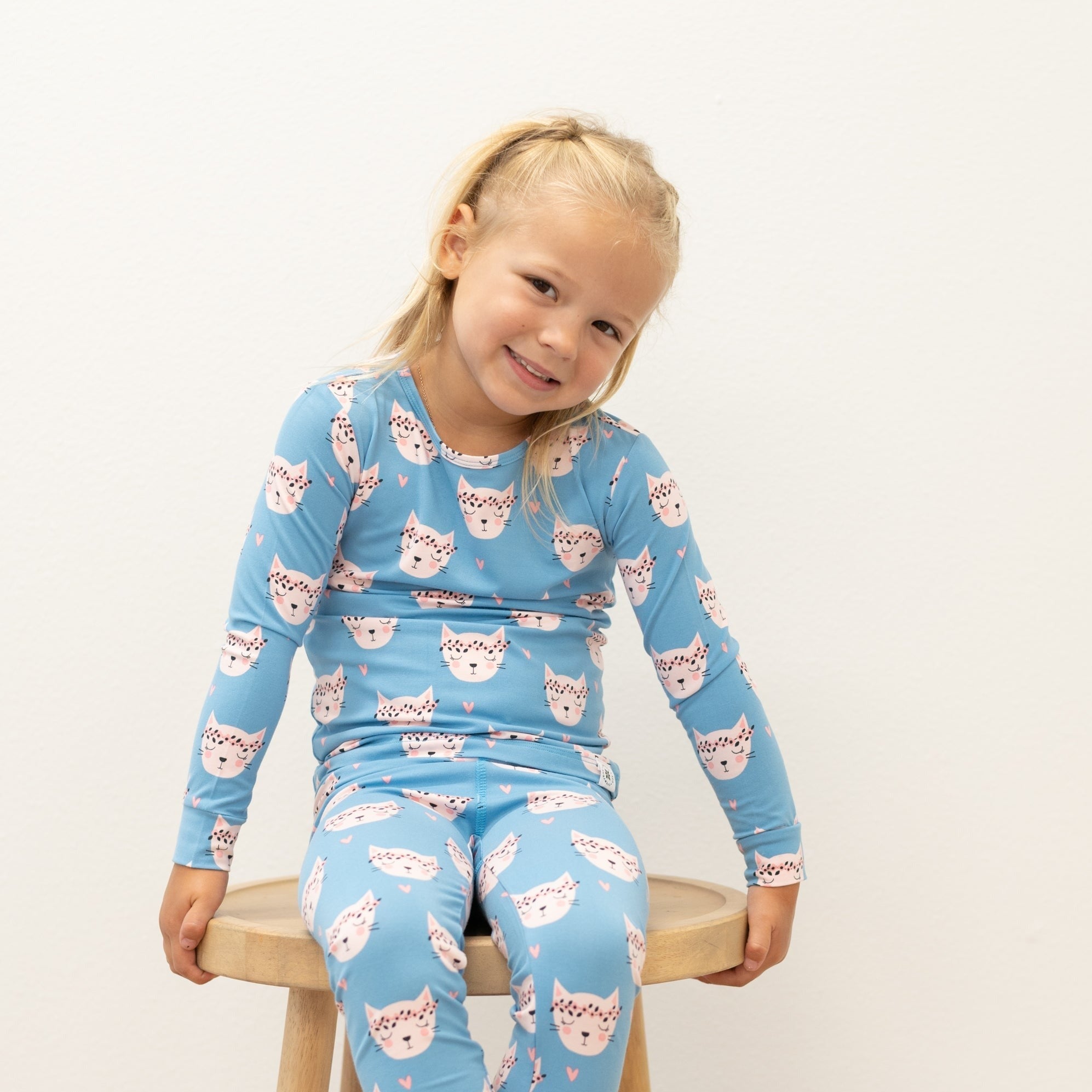 Pretty Pink Cat Big Kid Pajama Set For Cozy Nights Sleepwear